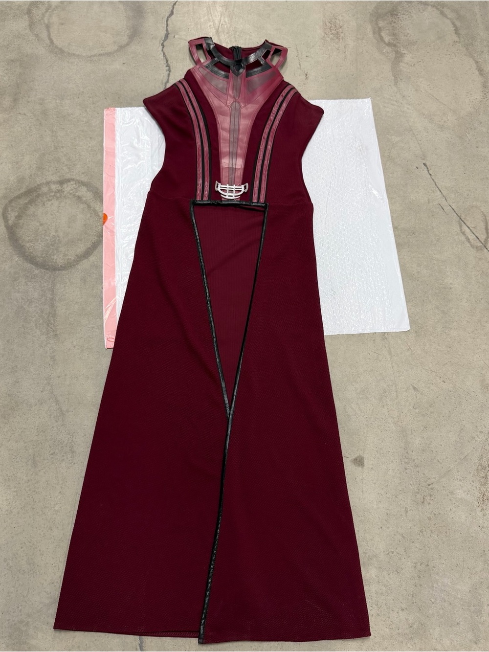 Women’s Burgundy Mesh-Panel Evening Dress